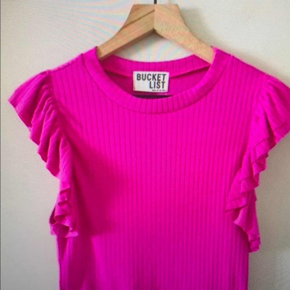 Bucket List Fuchsia Ruffle Sleeve Top